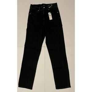 New Express High Waisted Black Rhinestone Button Modern Straight Jeans 0R $88
